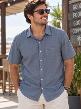 James Campbell Mens XXL Blue Geometric Print Short Sleeve Button Down Shirt NWT